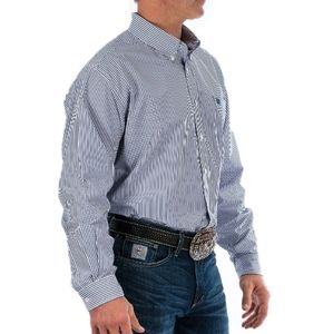 Izod Mens Royal Blue Striped Long Sleeve Buttons Down Dress Shirt